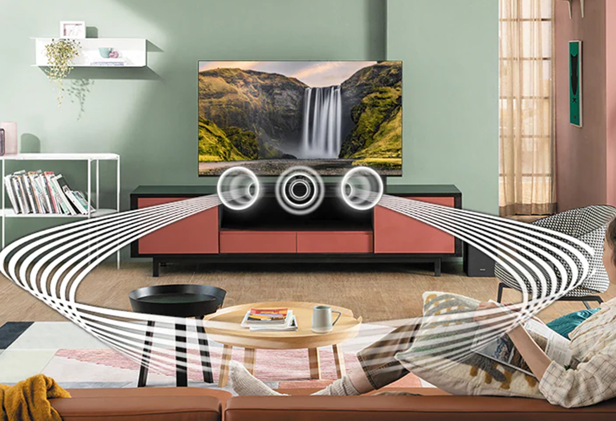 Απεικονίζεται σχεδιάγραμμα που δείχνει τον ήχο surround.